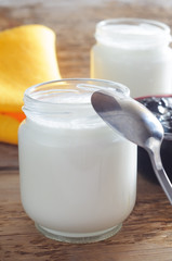 Homemade yogurt with blueberry jam