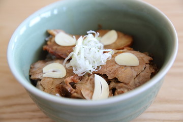 Chashu don , sliced pork with rice Japanese food