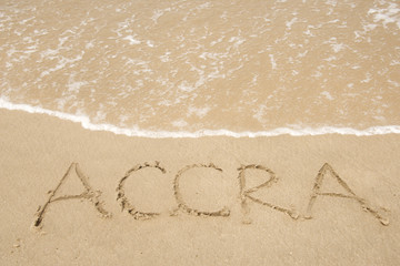 Accra written in sand