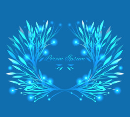Fototapeta na wymiar Herbal transparent frame with sparks and place for text. Wreath of branches with leaves. Vector element for your creativity.