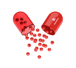 3d rendering of B2 vitamin pill with granules