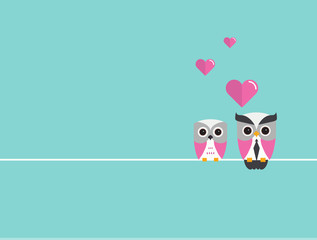 Owls in Love Minimal Vector Background, Valentine's day design.