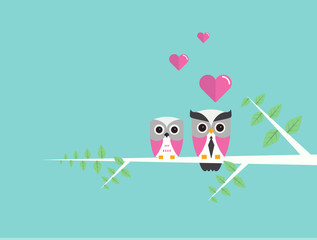 Owls in Love Minimal Vector Background, Valentine's day design.