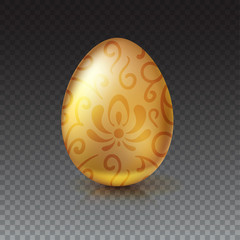 Golden egg with floral pattern. Happy Easter greeting card decorated floral elements on transparent background. Template for vip banners or card, exclusive certificate, luxury voucher