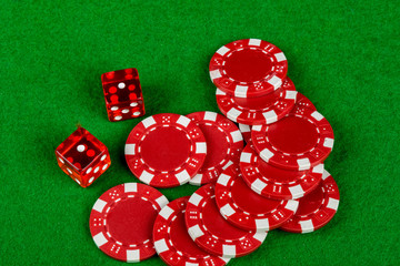 Gambling dice and betting chips
