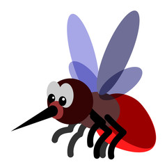 Animated, cartoon mosquito flying.
