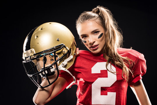 Female American Football Player In Uniform