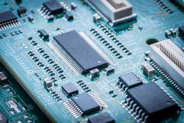 close-up of electronic circuit board with processor