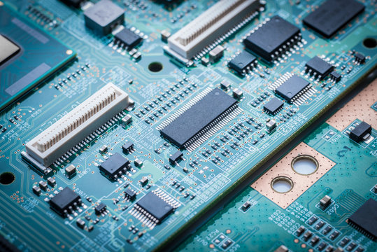 close-up of electronic circuit board with processor