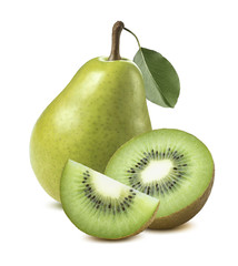 Green pear kiwi isolated on white background