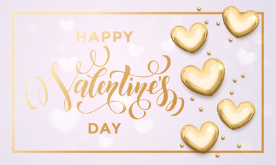 Happy Valentine day golden hearts greeting card