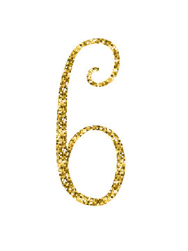 GOLD GLITTER HAND LETTERING VECTOR NUMBER ICON 6