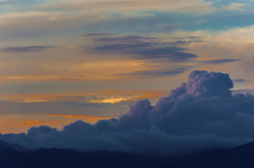 dramatic colorful cloud at sunset