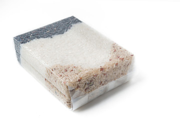 jasmine rice and brown rice and rice berries in vacuum bag