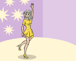 Beroemde vrouw zwaait naar het publiek