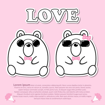 Lovely couple cute bear with pink heart in Valentine concept