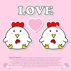 Lovely couple cute cock with pink heart in Valentine concept
