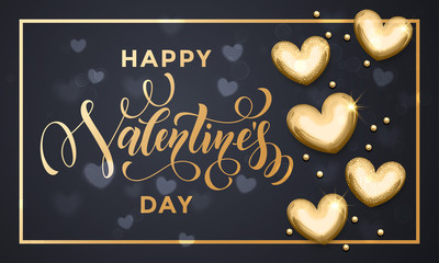 Happy Valentine day golden hearts greeting card