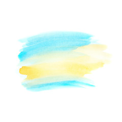 Watercolor background. Freehand painting. Blue and yellow colors