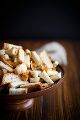 fried croutons of homemade bread