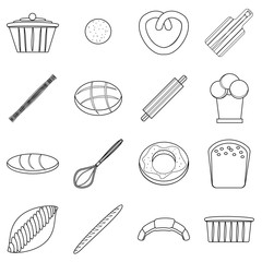 Bakery products icons set, outline style