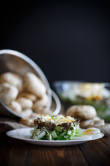 salad with cabbage, eggs and mushrooms