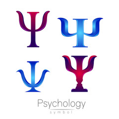 Modern logotype Sign Set of Psychology. Psi. Creative style. Icon in vector. Design concept. Brand company. Logo blue violet color letter on white background. Symbol for web, print, card, flyer.