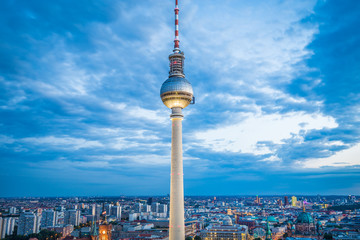 Berlin TV tower illuminated in twilight, Germany