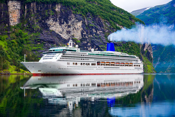 Cruise Liners On Geiranger fjord, Norway