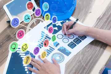 business statistics success concept : businessman analytics char