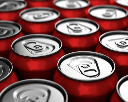 Soda or beverage cans closeup