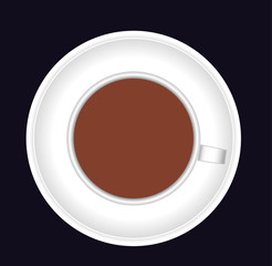 Cup of coffee vector illustration . Top view of Coffee Cup isolated on on black.