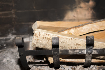 wood in the fireplace