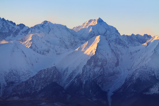Beautiful winter view of Tatra mountains from Luban .observation tower.