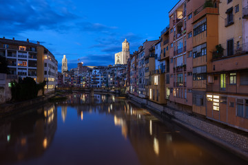Fototapeta na wymiar City of Girona by Night in Catalonia, Spain