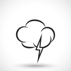 Weather icon. Cloud with lightning isolated on white background. Cloud symbol. Lightning symbol. 