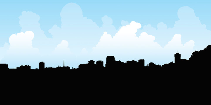 Skyline Silhouette Illustration Of The City Of Hamilton, Ontario, Canada.