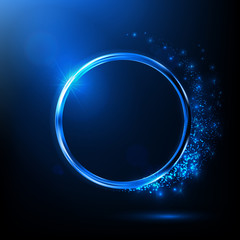 Abstract neon ring. Light effect. The whirlwind of shiny particles. Flashes of light on the Emerald Circle. Empty space for text. Vector illustration.