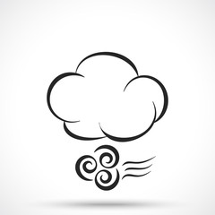 Weather icon. Cloud with wind isolated on white background. Wind symbol. Cloud symbol.