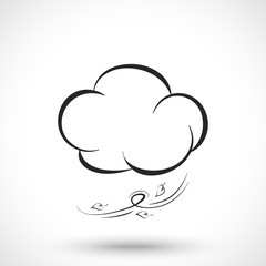 Weather icon. Cloud with wind isolated on white background. Wind symbol. Cloud symbol. Leaf symbol.