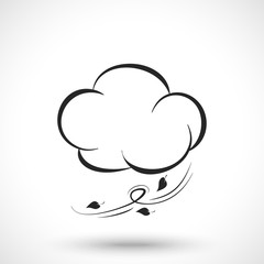 Weather icon. Cloud with wind isolated on white background. Wind symbol. Cloud symbol. Leaf symbol.