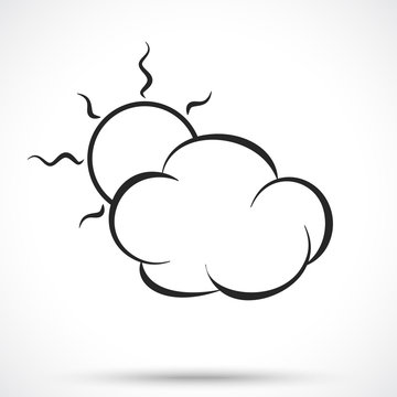 Weather icon. Cloud with sun isolated on white background. Sun symbol. Cloud symbol.
