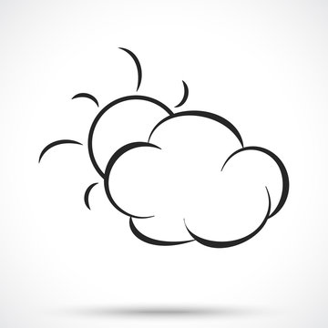 Weather icon. Cloud with sun isolated on white background. Sun symbol. Cloud symbol.