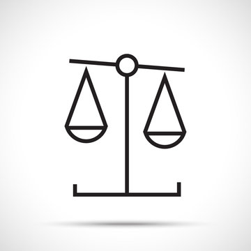 Justice scales silhouette. Scales balance icon isolated on white background. Line art style.