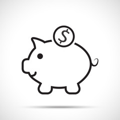 Piggy bank icon with coin.