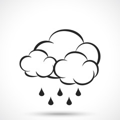 Weather icon. Cloud with rain drops isolated on white background. Cloud symbol. Rain symbol.