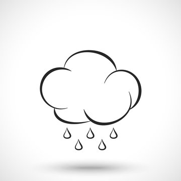 Weather icon. Cloud with rain drops isolated on white background. Cloud symbol. Rain symbol.