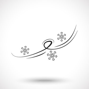Wind icon with snowflakes isolated on white background. Snowstorm symbol.