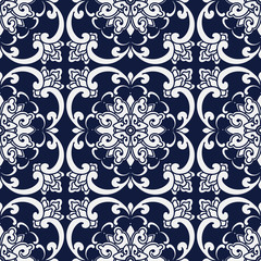 Seamless Blue Japanese Background Curve Spiral Cross Flower