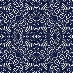 Seamless Blue Japanese Background Spiral Curve Fan Cross
